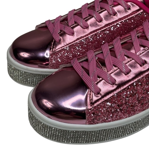 New Pink Glitter White w Rhinestone 2” Platform Festival Party Sneakers Size 7.5 - Picture 8 of 16